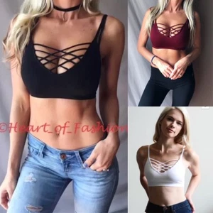 Reggiseno donna SEXY gabbia con spalline stringate incrociate a strati bralette top lingerie - Foto 1 di 9