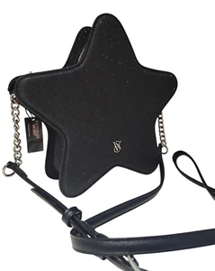 NEW VICTORIA'S SECRET STAR SHAPE CROSSBODY BAG GLITTER BLACK - Picture 1 of 3