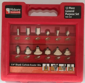 NEW Hickory Woodworking CARBIDE 12-pc ROUTER BIT SET, ANTI-STICK COATING in CASE - Picture 1 of 6