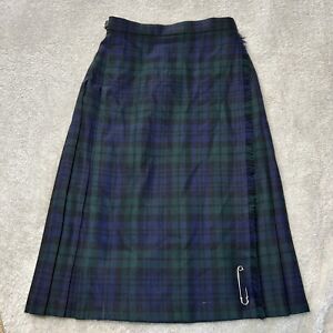 Kilt Sz 10 Pleated Blue Green Highland Home Pure New Wool Leather Scotland