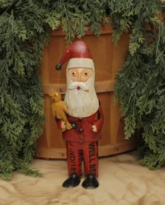 NEW PRIMITIVE 10.5" Tall SANTA w/ TEDDY BEAR Repurposed METAL Figurine Christmas - Picture 1 of 3
