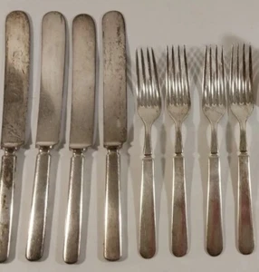 Vintage WM Rogers Son # 12 Warranted Dwt Silver Plate MCM 4 Knifes 4 Forks Lot 8 - Picture 1 of 11