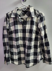 Talbots Cotton Buffalo Check Shirt Women's Medium Black White Button Up Casual - Picture 1 of 7
