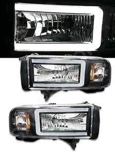 One Pieces Style Black Headlights w/ LED C-Bar for 1994-2001 Dodge Ram Pickup - Picture 1 of 6