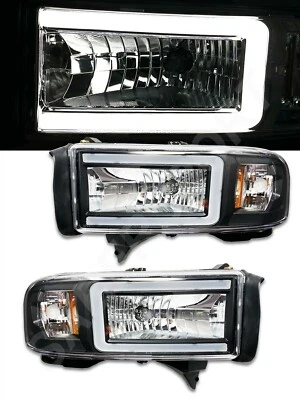 One Pieces Style Black Headlights w/ LED C-Bar for 1994-2001 Dodge Ram Pickup - Image 1 of 4