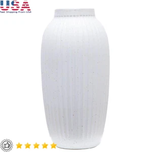 Indoor Decorative Ceramic Ribbed Vase Flowers Silk Arrangements Farmhouse Decor - Picture 1 of 7
