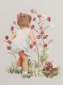 Cross Stitch Kit ~ Janlynn Girl With Cosmos Flowers #029-0018 - Picture 1 of 3
