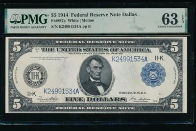 AC Fr 887a 1914 $5 Dallas FRN PMG 63 EPQ - Image 1 of 2