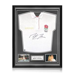Martin Johnson Signed England Rugby Jersey. Superior Frame