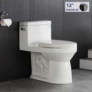 17" ADA Height 1-Piece 1.28 GPF Single Flush Elongated Toilet+Soft Close Seat 1 - Picture 1 of 15