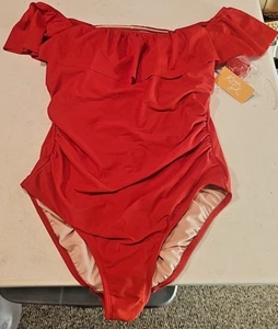 NEU MIT ETIKETT DAMEN ÜBERGRÖSSE 14W KONA SOL 1-TEILIG BADEANZUG BADEANZUG ROT KREUZFAHRT STRAND - Bild 1 von 8