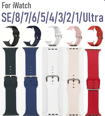 Silicone iWatch Band For Apple Watch iWatch Series 8 7 6 5 4 SE 38/41/44/45/49mm - Image 1 of 4