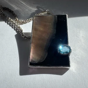 Marta Howell Necklace Italy Sterling Black Lip Oyster Abalone/Topaz 24" 21.17 g - Picture 1 of 9