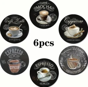 6pc Wooden Coffee Themed Coasters Home Living Dining - Picture 1 of 2