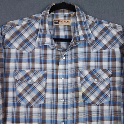 De colección Big Mac Western Pearl Snap Para Hombres 2XL Marrón Azul Cuadros Manga Larga EE. UU. XXL Foto 1 de 4