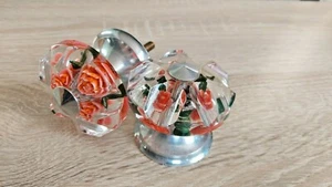 Vintage Door Handles with Rose Flowers Handmade Prison Work USSR Plexiglass - Picture 1 of 11