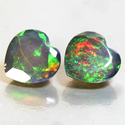 Пара натуральных черных опалов 4,53 карата 10 мм в форме сердца драгоценные камни из Эфиопии VDO  - Изображение 1 из 4