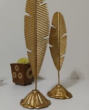 2  Elegant Gold Metal Leaf Feather Structure Table Decor 13" and 12"