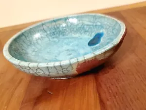 Made by Hand EARTHENWARE Bowl Seafoam 6x1 5/8 12oz Drip GLAZED BLUE BROWN Signed - Picture 1 of 7