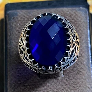 men rings 925 Sterling Silver Blue Zircon Mens Unisex Ring Jewelry 9.75 us - Picture 1 of 9
