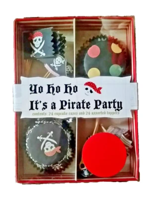 MERI MERI Pirate Party CUPCAKE KIT RED BLACK (24) cupcake cases and toppers NIP - Image 1 of 3