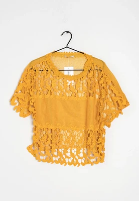 Blusa de encaje floral Zara nueva con etiquetas - talla S-amarilla manga corta mostaza crochet Foto 1 de 4