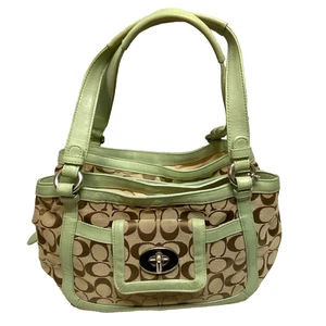 Bolso de Hombro Coach Cricket 13604 Signature Cuero Verde Menta Borde Giratorio Bloqueo Usado en Excelente Condición - Imagen 1 de 22