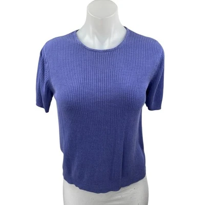 Camiseta top August Silk 100 % seda azul tejido acanalado manga corta talla L Foto 1 de 3