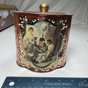 VTG West Germany Biscuit Metal Tin 5” Tall old world graphics Scalloped - Picture 1 of 5