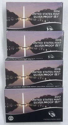 2014, 2015, 2016, 2017 United States Mint SILVER Proof Set Run - No 2014 $1 Coin - Image 1 of 4