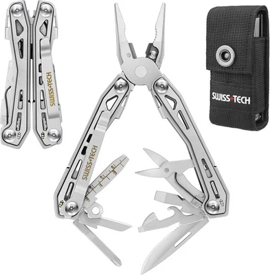 Swiss+Tech Multi-Tool, 16 in 1, Multifunktions-Zange aus Edelstahl, Faltbar