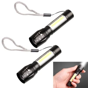 2 Pack Super Bright LED COB Tactical Flashlight Mini Rechargeable Zoomable Torch - Picture 1 of 15