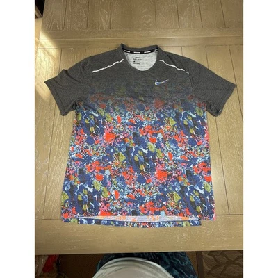 Nike Running Dri Fit Tee Mens Large Gray Multicolor Floral Performance Shirt - Image 1 of 4