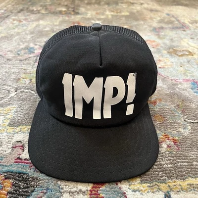 Vintage 1980s Imp! Punk Hardcore Metal Rocker Snapback Trucker Hat - Black - Image 1 of 4