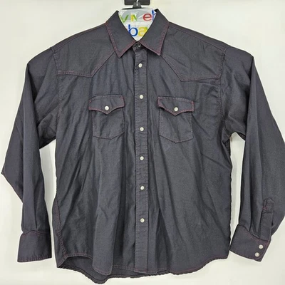 Camisa Resistol Para Hombre Grande Metal A Presión Manga Larga Negra Western Red Stitch Foto 1 de 4