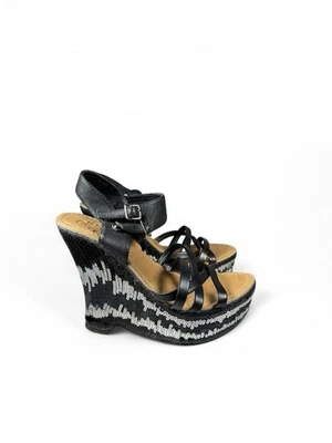 Sandalias de cuña Naughty Monkey para mujer negras tribales entrecruzadas dinámicas talla 6 Foto 1 de 4