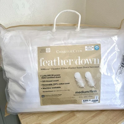 Almohada Charter Club Premium Plumón Blanco Media Firme Densidad Estándar/Queen Nueva Foto 1 de 4