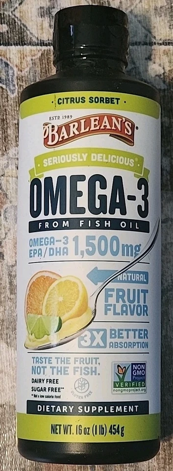 Óleo de peixe Barlean's Serious Delicious ômega-3 alta potência sorbet cítrico 16 oz - Imagem 1 de 1