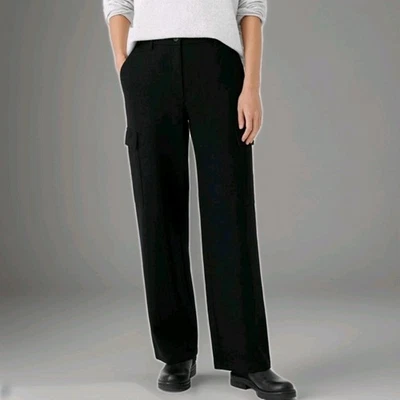 💫Eileen Fisher Women's Black Felted Wool Jersey Wide Leg Cargo Pant Large💫 - Image 1 of 4