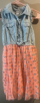 Justice Girls 牛仔和桃色波点蕾丝连衣裙 12 — 第 1/4 张图片