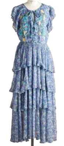 Sundance Catalog Eden purple blue embroidered tiered maxi dress L NWT $298 - Picture 1 of 8
