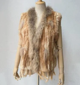 Moda Dama Conejo Real Clásico Tejido Piel Chaleco Cuello Mapache Chaleco Mujer - Imagen 1 de 36