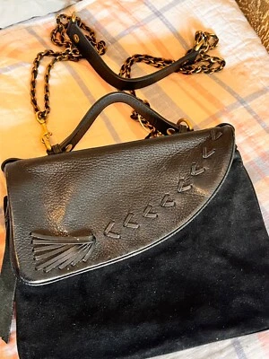 Mayle Suede Purse Bag Leather  Magnetic Closure Shoulder Handbag Black - Изображение 1 из 4