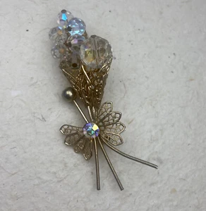 Vintage Aurora Borealis Bouquet of Flowers Brooch Pin Gold Tone - Bild 1 von 9