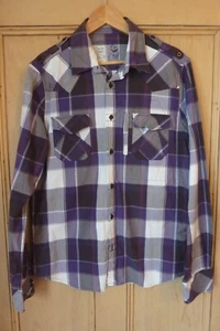 Men's medium long sleeved shirt purple/grey checked - Picture 1 of 7