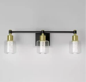 Artika Champagner Globus 26 Zoll Moderne Waschtisch-Lichtleiste mit 3 Lichtern Schwarz & Gold - NEU - Bild 1 von 7