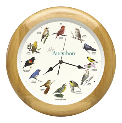 Audubon Society Pájaro Cantor Colgante Reloj de Sonido de Pared, Marco de Madera de Roble, 13" Foto 1 de 4
