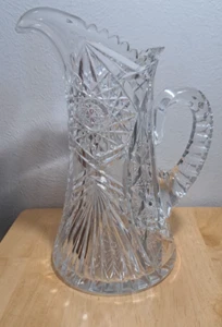 Vintage American Brilliant Cut Crystal 11”  Sawtooth Edge Pitcher - Picture 1 of 12