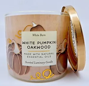 BATH & BODY WORKS WHITE BARN WHITE PUMPKIN OAKWOOD 3 WICK SCENTED CANDLE 14.5 - Picture 1 of 10
