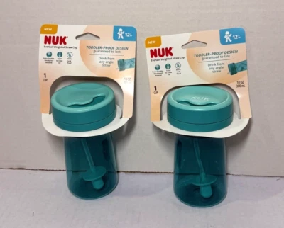 (Pack Of 2) New NUK Everlast Weighted Straw Cups 10oz Straw Blue - Image 1 of 4